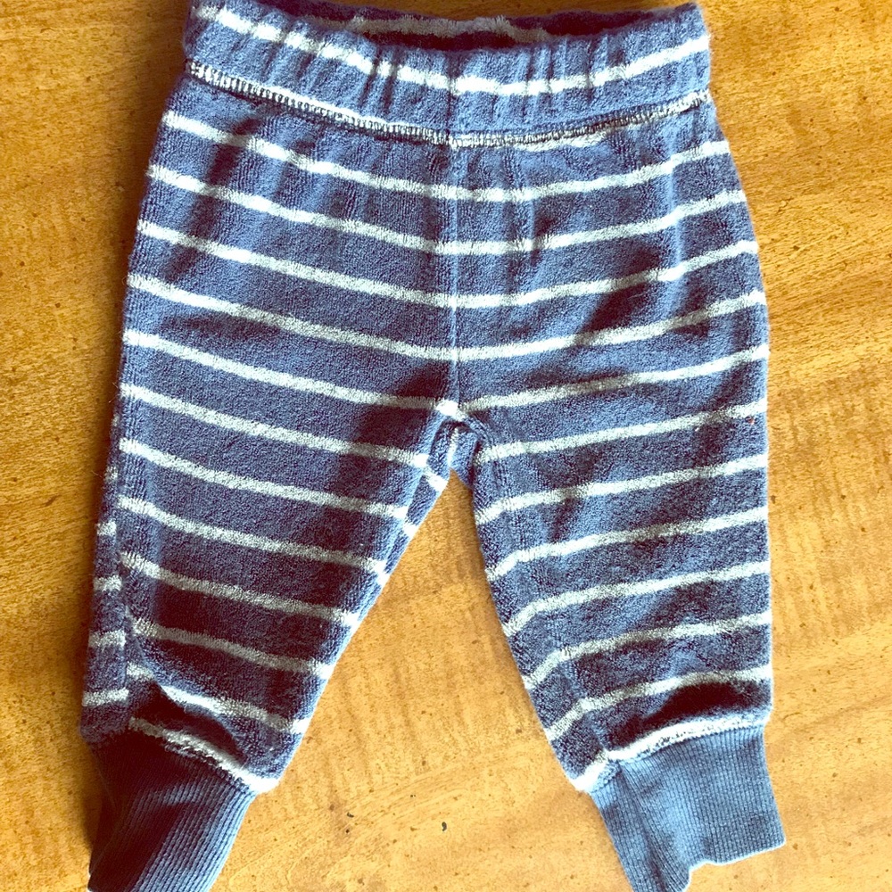Blue and grey striped pants